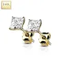 Paire Boucles d'oreille Clous Pierre carrée Or Jaune 14 carats