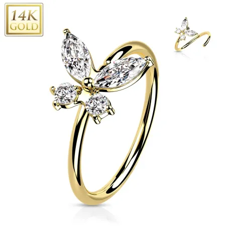 Piercing nez anneau Or jaune 14 carats papillon zircon blanc