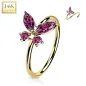 Piercing nez anneau Or jaune 14 carats papillon zircon rouge