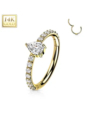 Piercing anneau oreille or jaune 14 carats larme