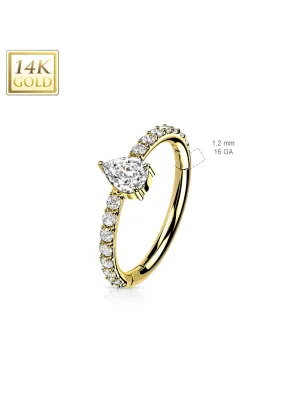 Piercing anneau oreille or jaune 14 carats larme