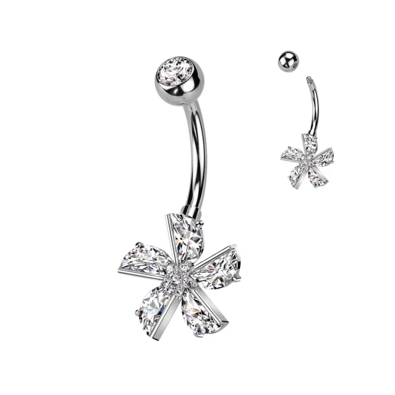 Piercing nombril fleur à zircon moulin à vent