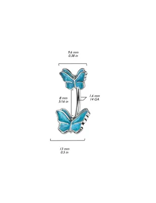 Piercing nombril double papillon bleu