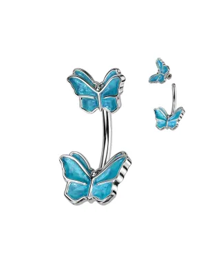 Piercing nombril double papillon bleu