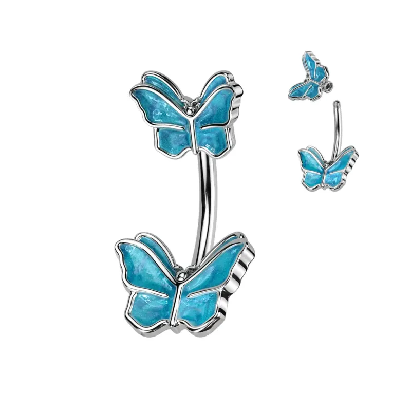 Piercing nombril double papillon bleu