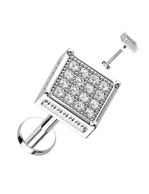 Piercing oreille hélix carré pavé de strass