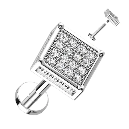 Piercing oreille hélix carré pavé de strass