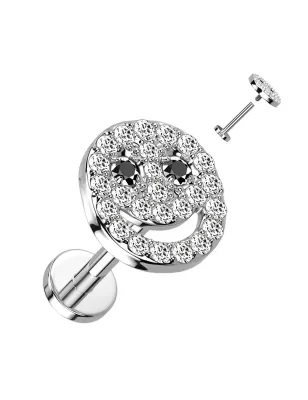 Piercing oreille labret hélix smiley pavé de strass