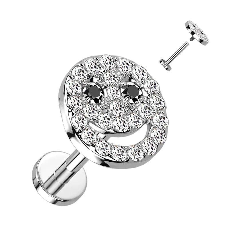 Piercing oreille labret hélix smiley pavé de strass