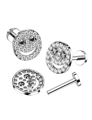 Piercing oreille labret hélix smiley pavé de strass