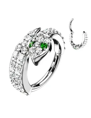 Piercing oreille anneau serpent strass émeraude