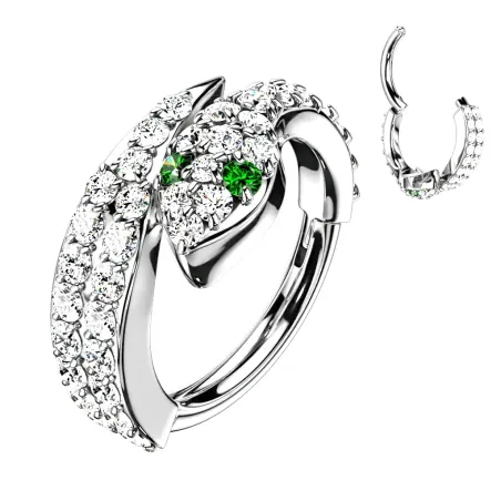 Piercing oreille anneau serpent strass émeraude