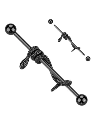 Piercing industriel oreille serpent enroulé acier noir