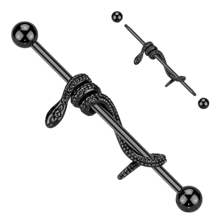 Piercing industriel oreille serpent enroulé acier noir