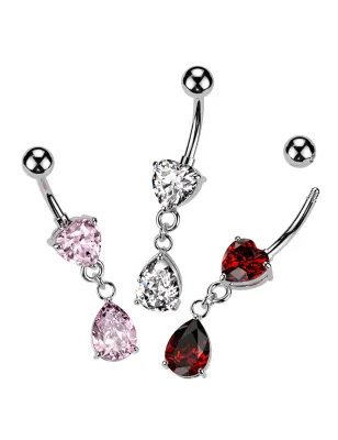 Piercing nombril Strass Coeur et Larme