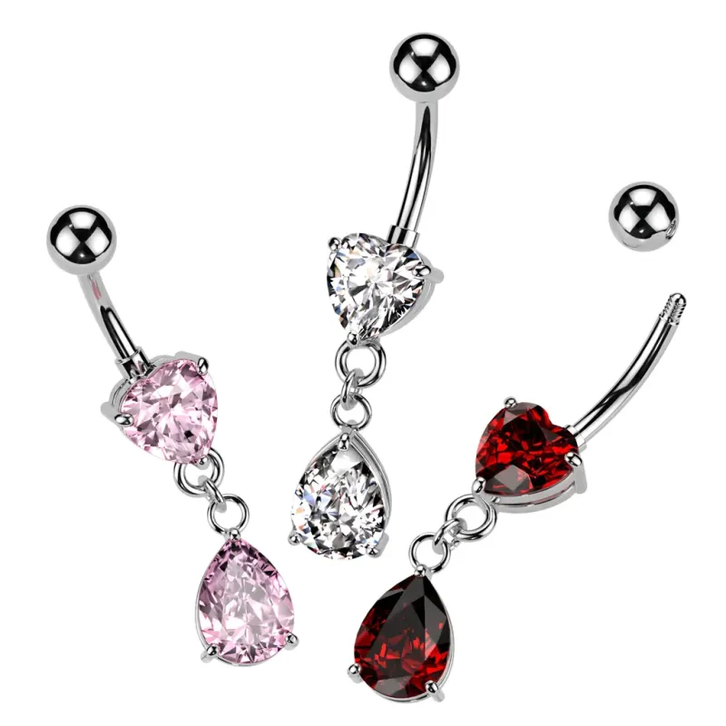 Piercing nombril Strass Coeur et Larme