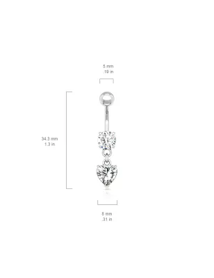 Piercing nombril Plaqué Rhodium Gemme Coeur