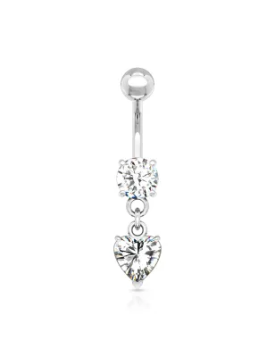 Piercing nombril Plaqué Rhodium Gemme Coeur