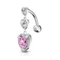 Piercing nombril inversé triple coeur strass blanc et rose