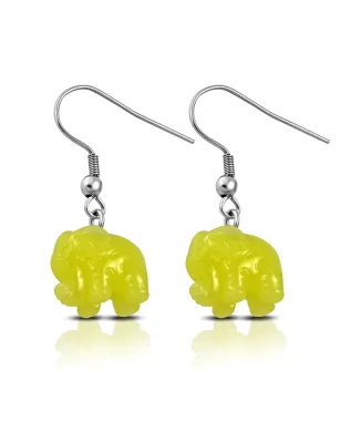 Paire Boucles d'oreille crochet éléphant résine jaune