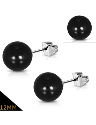 Paire Boucles d'oreille perles noires 12 mm