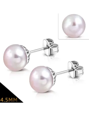 Paire Boucles d'oreille perles rose de 4,5 mm