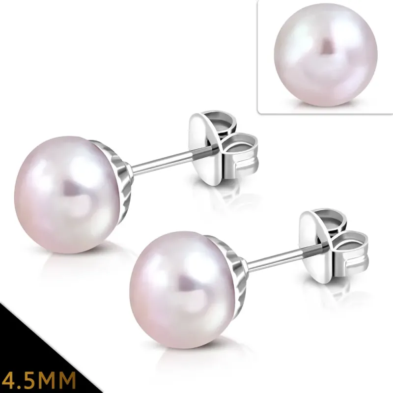 Paire Boucles d'oreille perles rose de 4,5 mm