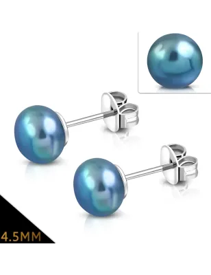 Paire Boucles d'oreille perles bleu nuit de 4,5 mm