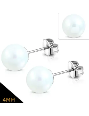 Paire Boucles d'oreille perles blanc nacré de 4 mm