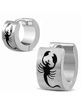 Paire boucles d'oreilles anneaux acier scorpion