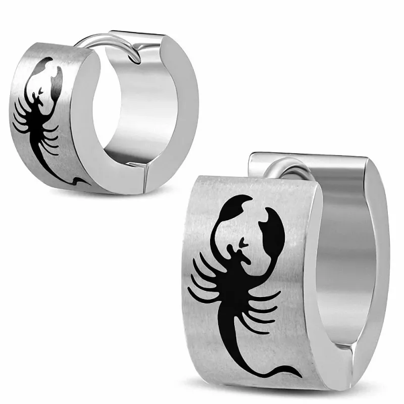 Paire boucles d'oreilles anneaux acier scorpion