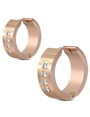 Paire boucles d'oreilles anneaux acier rosé quatre strass