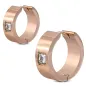 Paire boucles d'oreilles anneaux acier rosé strass carré