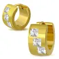 Paire boucles d'oreilles anneaux acier doré triple strass