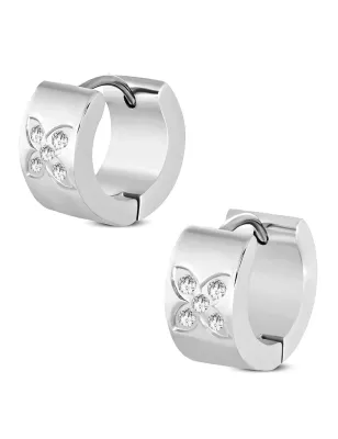 Paire boucles d'oreilles anneaux acier floral