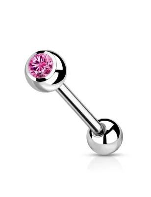 Piercing langue en titane strass rose