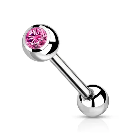 Piercing langue en titane strass rose