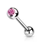 Piercing langue en titane strass rose