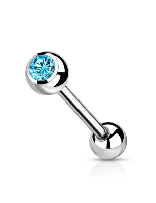 Piercing langue en titane strass turquoise