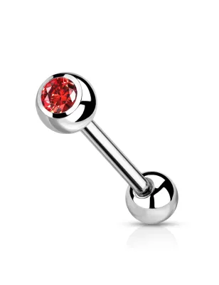 Piercing langue en titane strass rouge