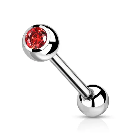 Piercing langue en titane strass rouge