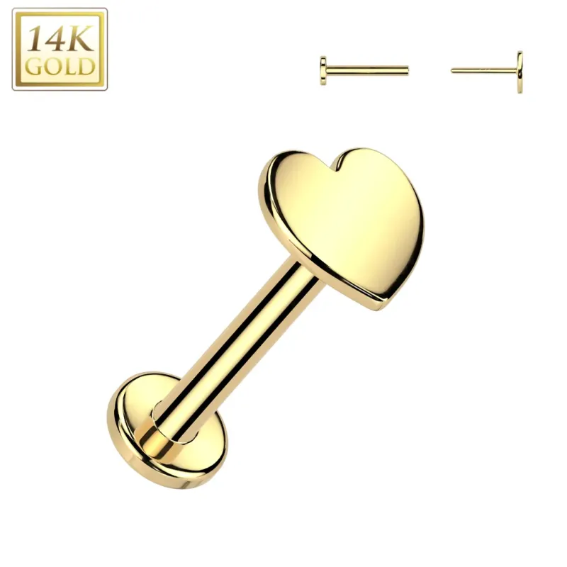 Piercing nez en or jaune 14 carats embout push-in coeur