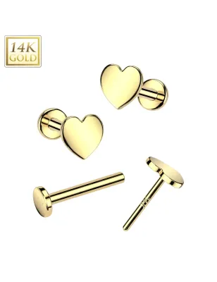 Piercing nez en or jaune 14 carats embout push-in coeur