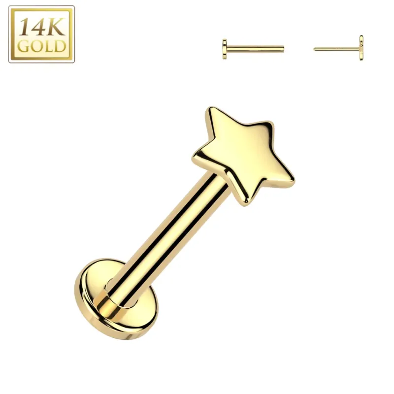 Piercing nez en or jaune 14 carats embout push-in étoile