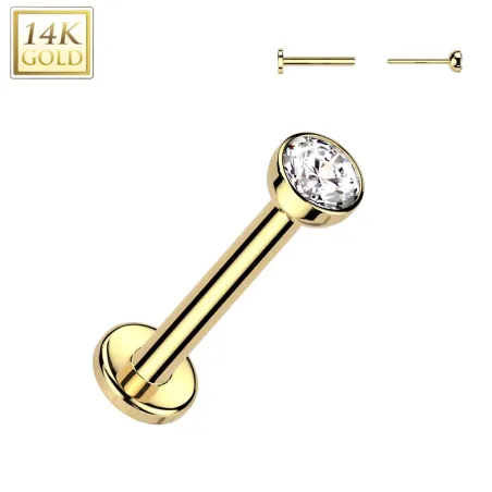 Piercing nez en or jaune 14 carats embout push-in strass