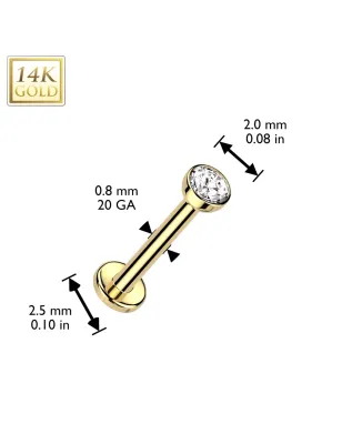 Piercing nez en or jaune 14 carats embout push-in strass