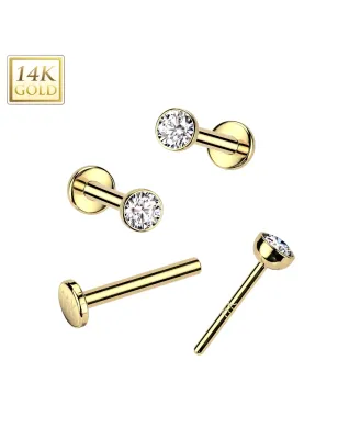 Piercing nez en or jaune 14 carats embout push-in strass