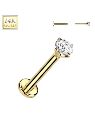 Piercing nez en or jaune 14 carats embout push-in zircon