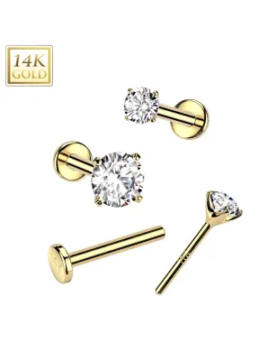 Piercing nez en or jaune 14 carats embout push-in zircon