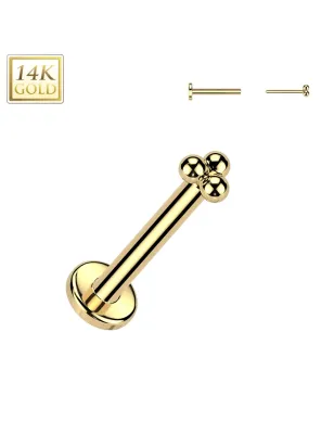 Piercing nez en or jaune 14 carats embout push-in trois billes